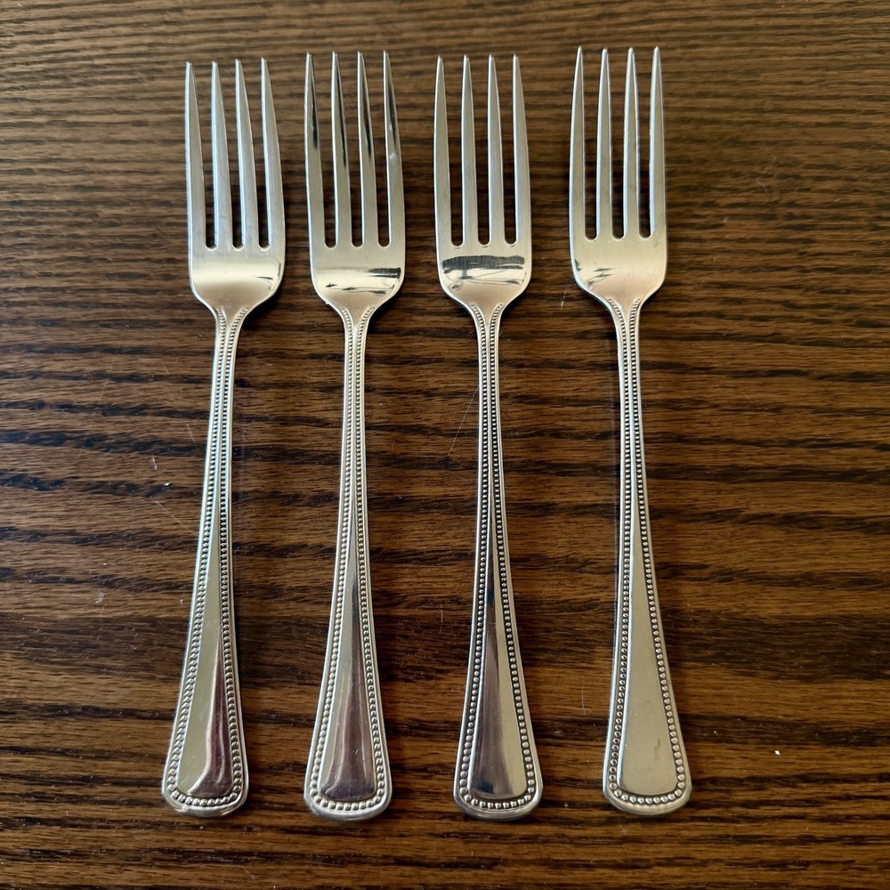 Oneida Needlepoint Beaded Artistry Stainless Flatware Lot 4 Pieces Dinner Forks